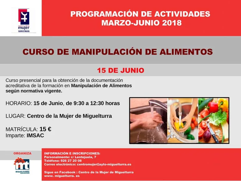 curso imagen cartel manipulación alimentos, junio 2018