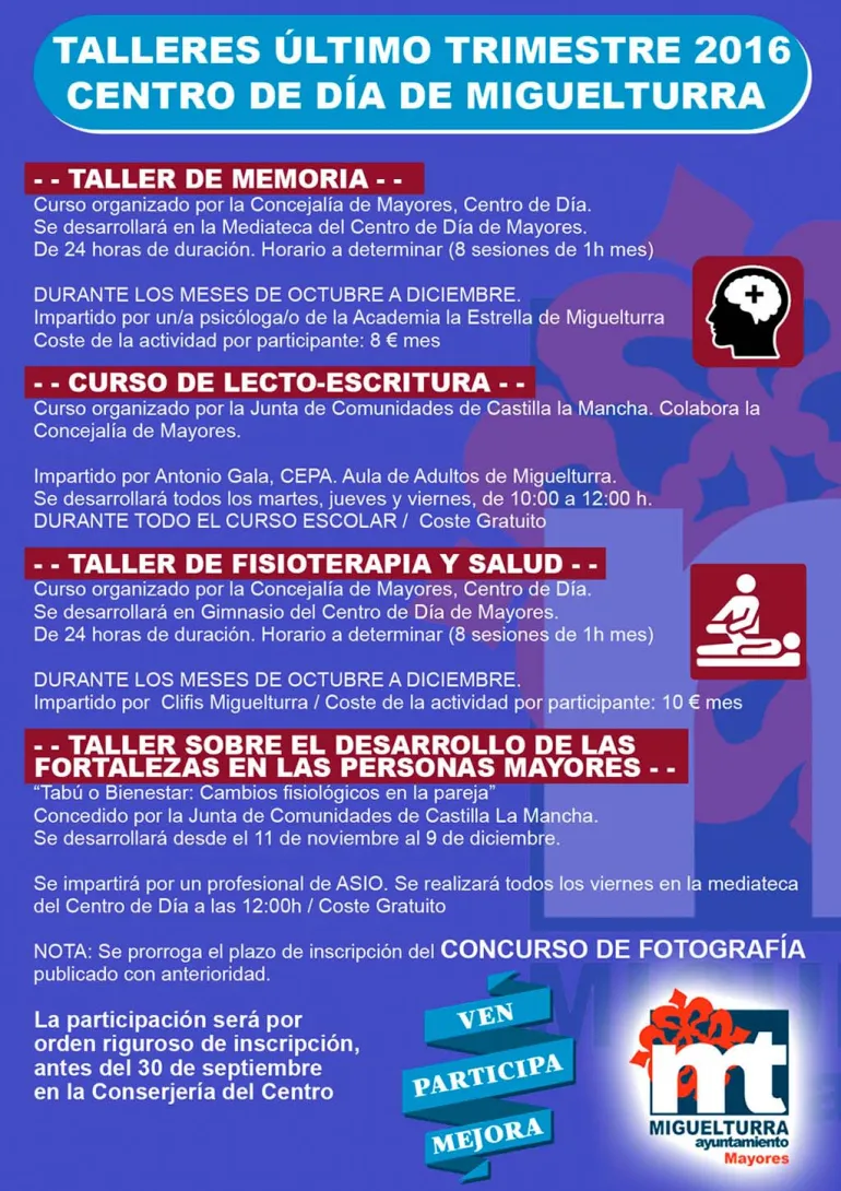 cursos imagen cartel acciones formativas y talleres concejalía de Mayores, octubre - diciembre 2016