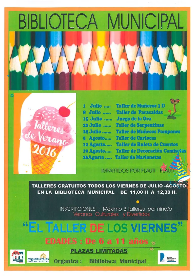 cursos imagen del cartel talleres de los viernes Verano 2016 Biblioteca Municipal