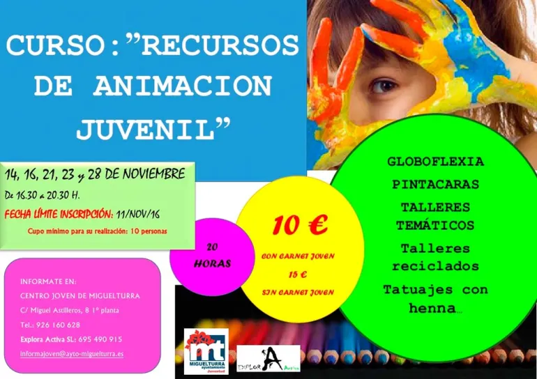 curso imagen del cartel de recursos de animación juvenil, noviembre 2016