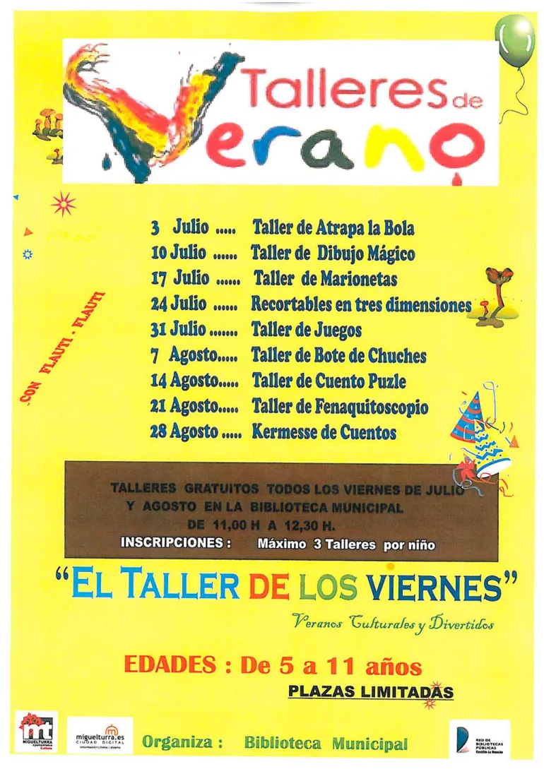 imagen del cartel de los talleres de verano de la Biblioteca Municipal 2015