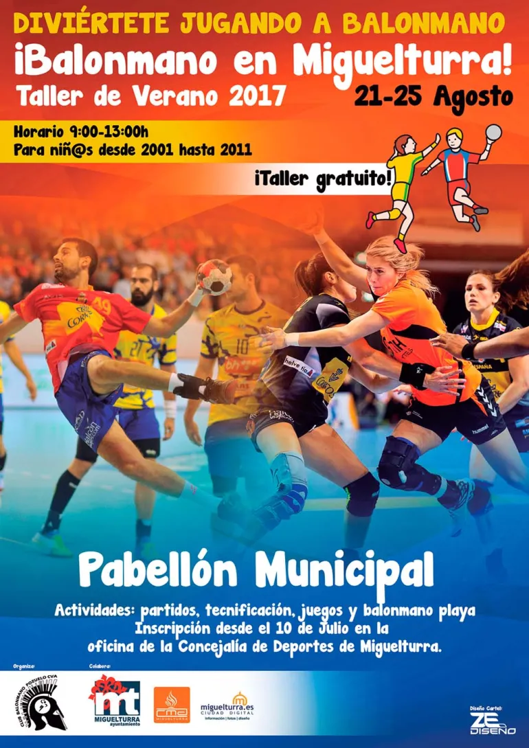 curso imagen del nuevo cartel taller gratuito de balonmano, verano 2017 Miguelturra