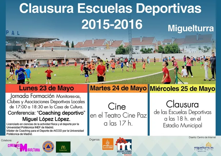 agenda imagen cartel eventos clausura Escuelas Deportivas Miguelturra 2015-2016, diseño cartel Centro de Internet
