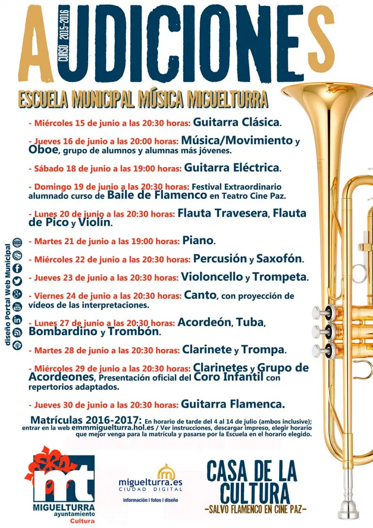 agenda imagen del cartel anunciador Audiciones Escuela de Música 2015-2016