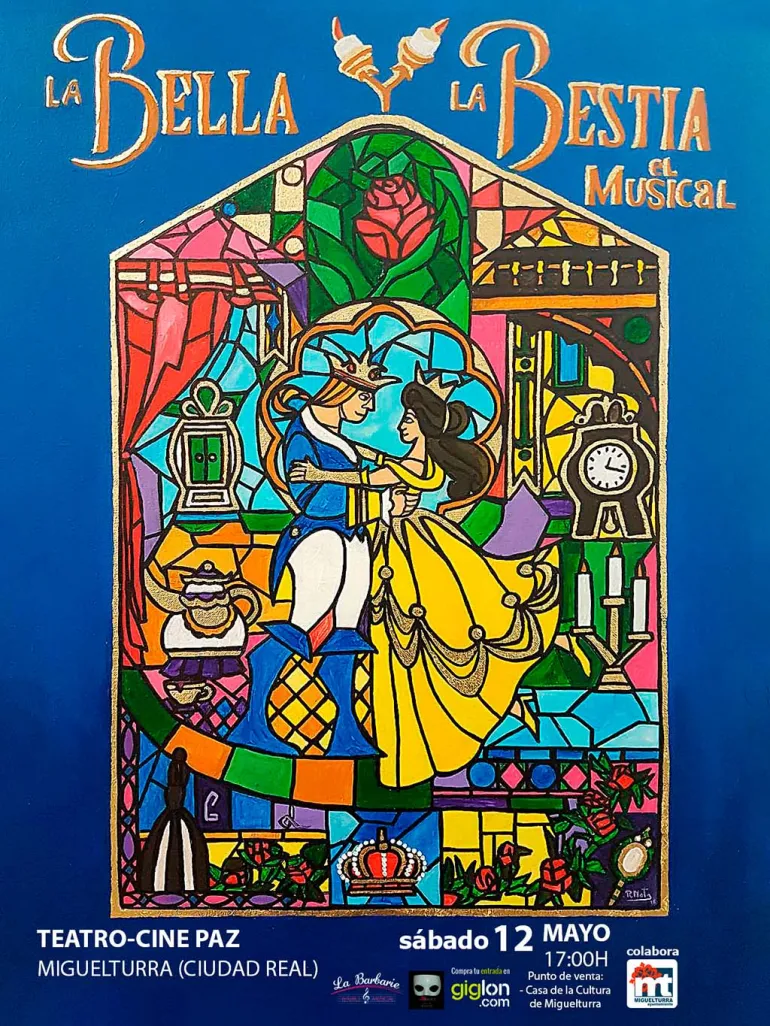 evento imagen del cartel anunciador de la obra musical La Bella y la Bestia, el 12 de mayo en Miguelturra