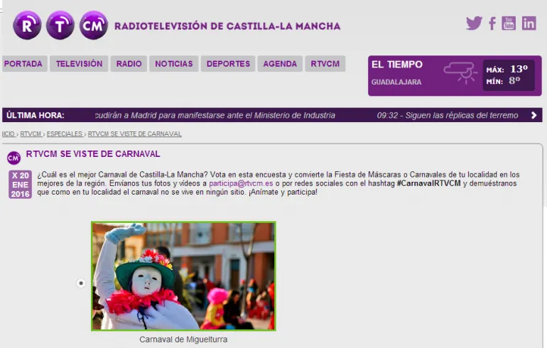 agenda imagen captura pantalla concurso mejor Carnaval Castilla La Mancha 2016