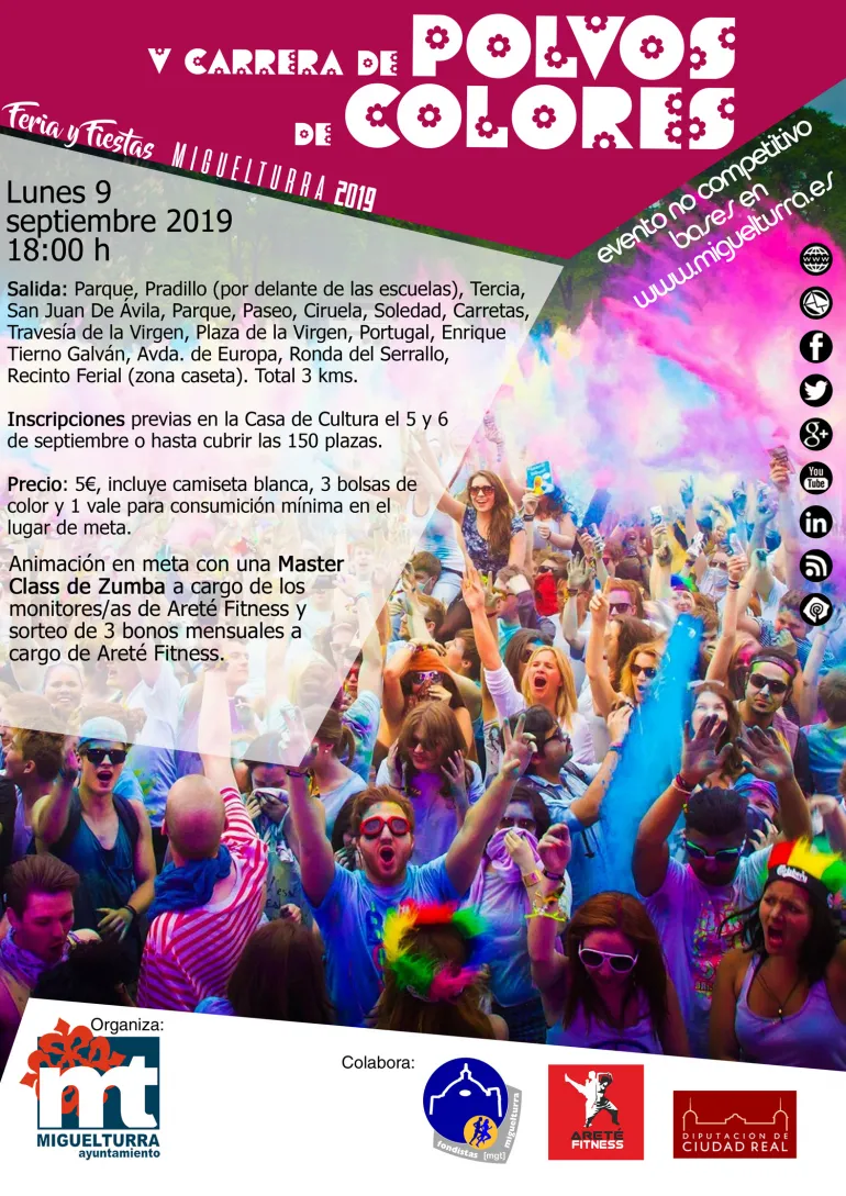 evento imagen del cartel actualizado anunciador de la Carrera de Polvos de Colores, Ferias y Fiestas Miguelturra 2019