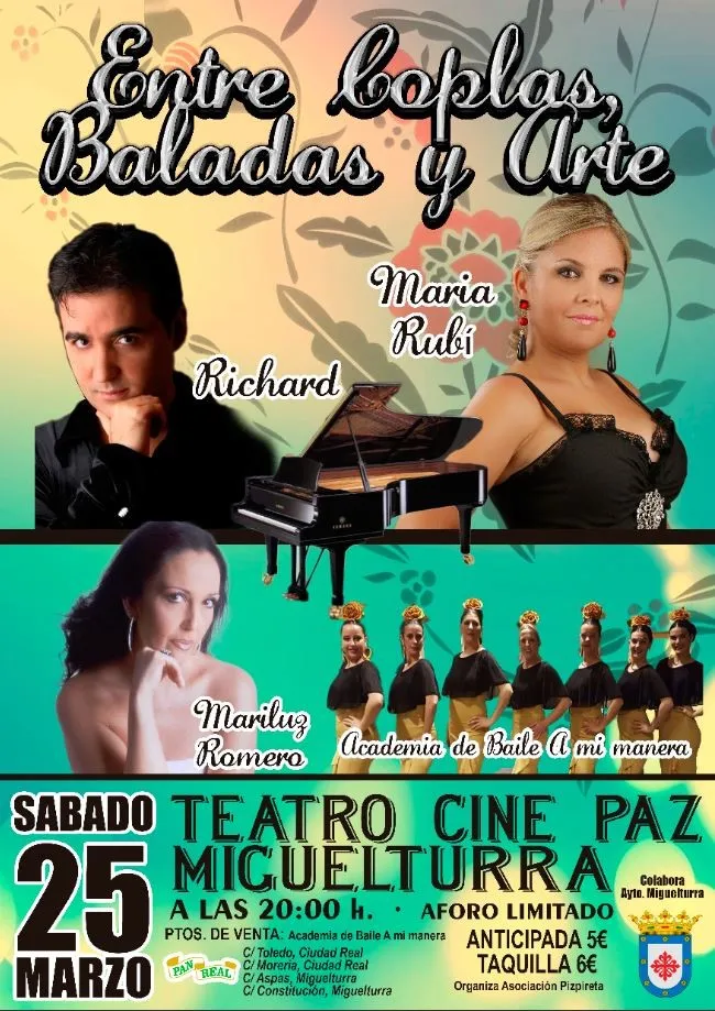 evento imagen del cartel del espectáculo musical Entre Coplas, Baladas y Arte, marzo de 2017