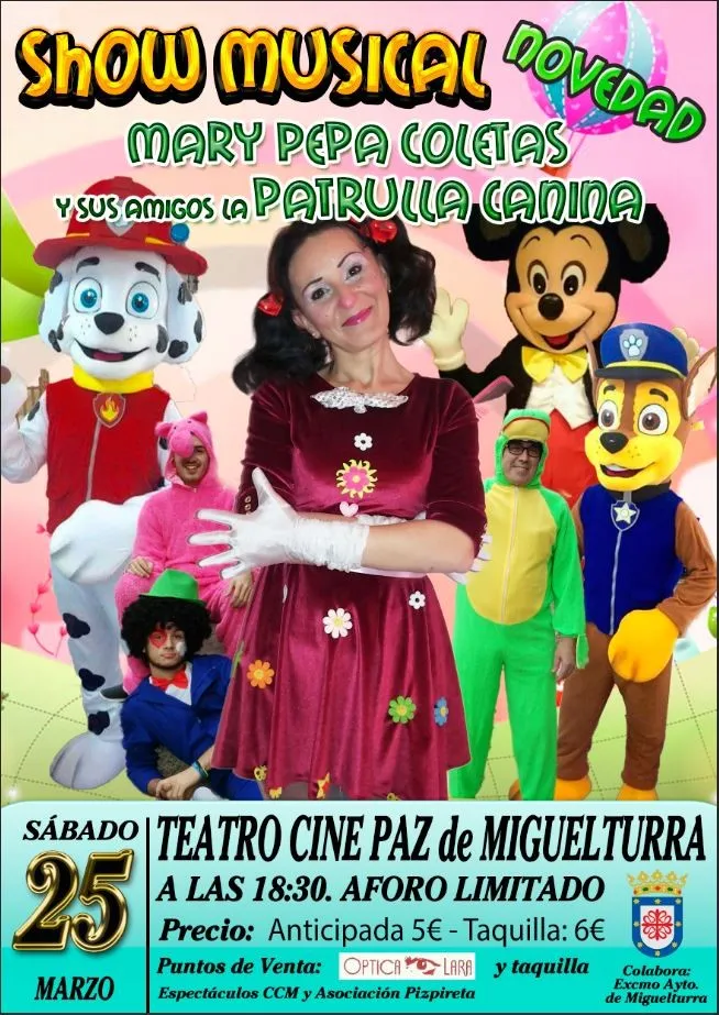 evento imagen del cartel de Mary Coletas y Patrulla Canina, marzo 2017