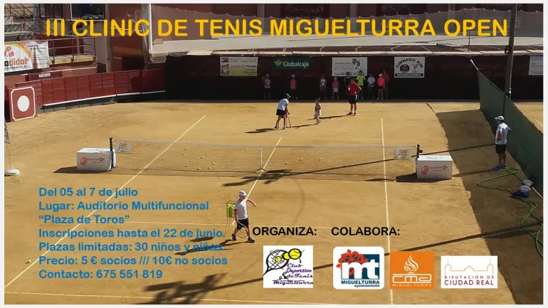 evento imagen del cartel del Clinic de Tenis Miguelturra julio 2019