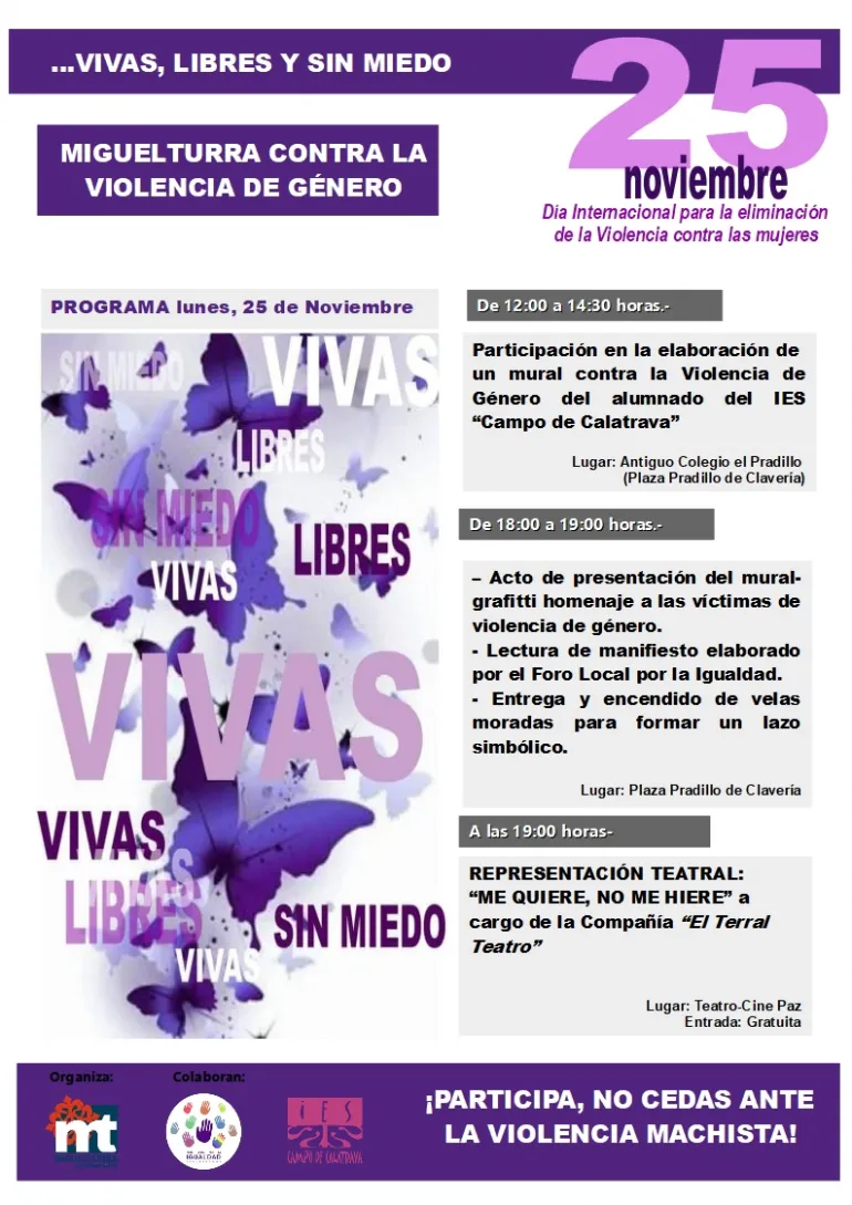 evento cartel anunciador de los eventos en Miguelturra en el Día Internacional contra la violencia de género 2019