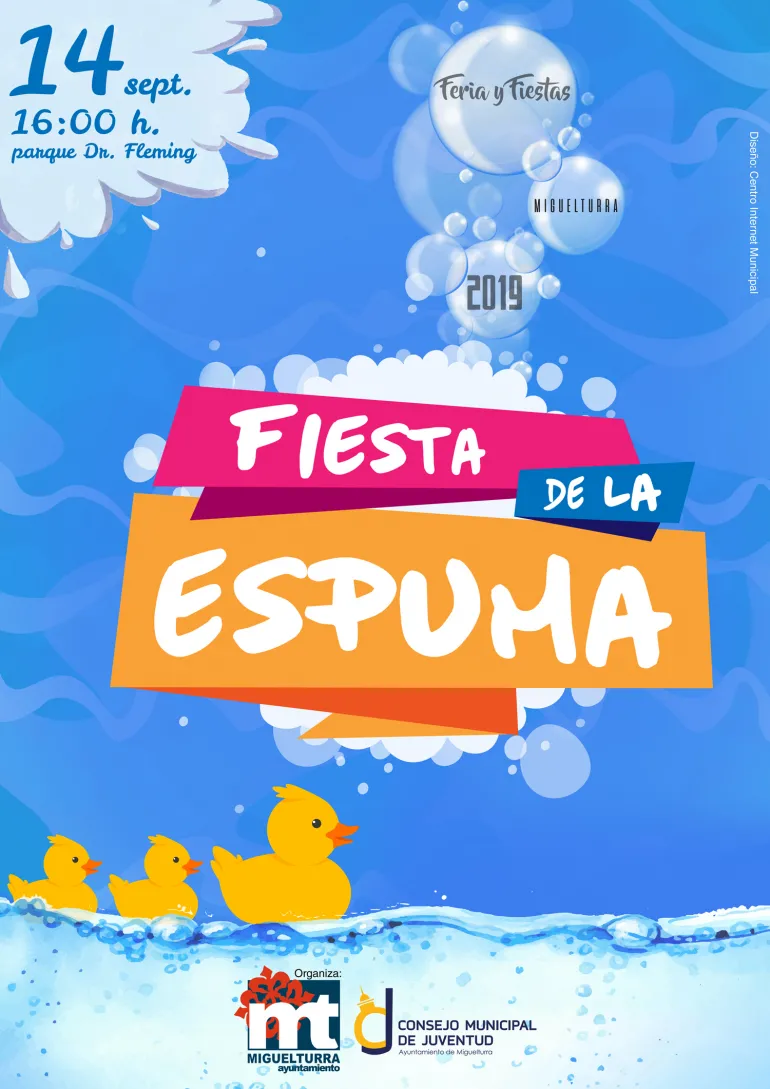 evento imagen cartel anunciador de la Fiestas de la Espuma Ferias 2019 Miguelturra, diseñado por el Centro de Internet