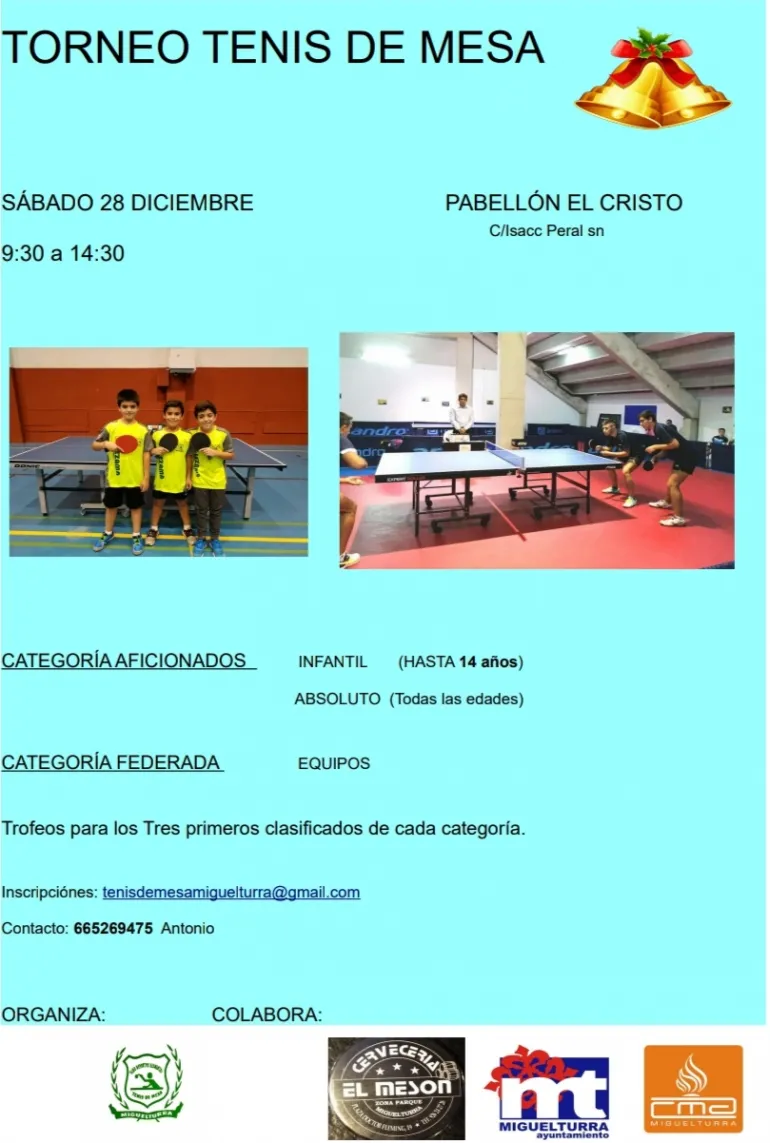 evento imagen cartel torneo de tenis de mesa Navidad 2019 Miguelturra