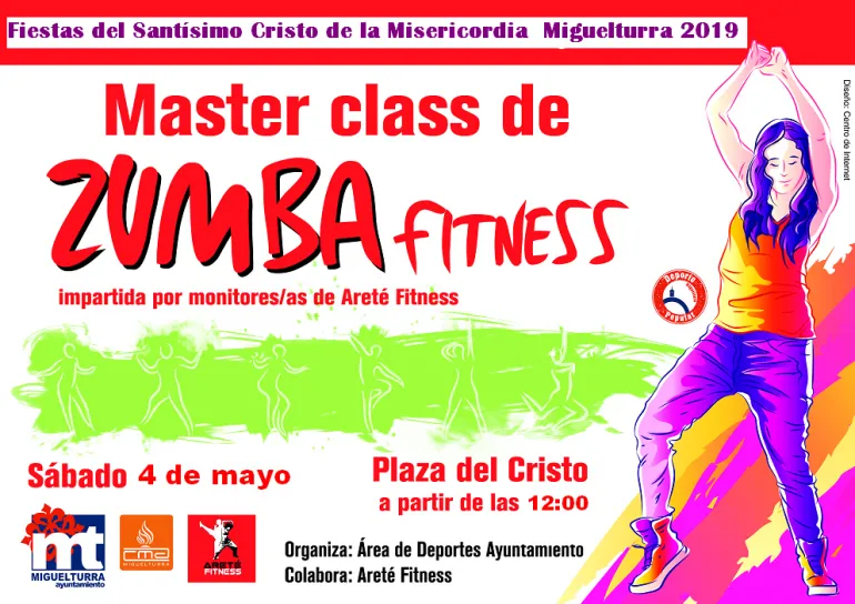 evento imagen del cartel de la sesión de zumba fitness fiestas del Cristo 2019 Miguelturra, diseño Centro de Internet