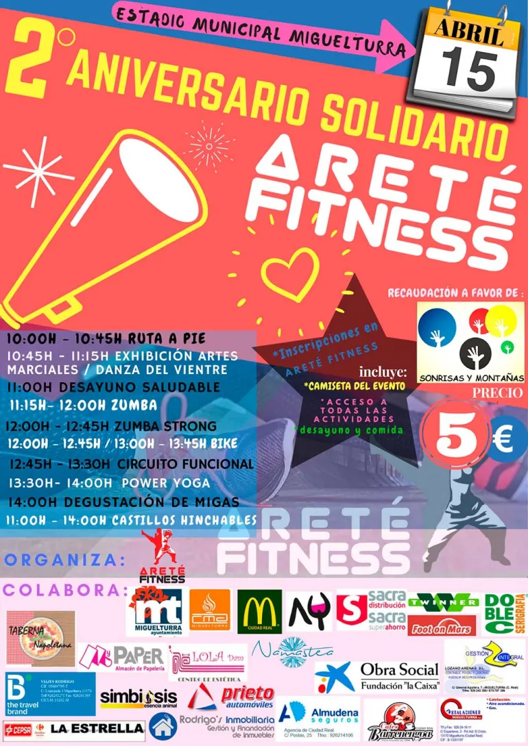 evento imagen del cartel del segundo aniversario de Areté Fitness, abril 2018