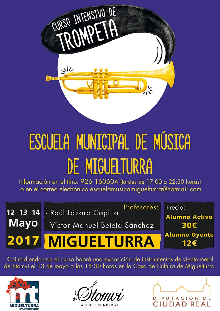 evento imagen del cartel anunciador del curso intensivo de trompeta de la Escuela de Música, diseño Centro de Internet