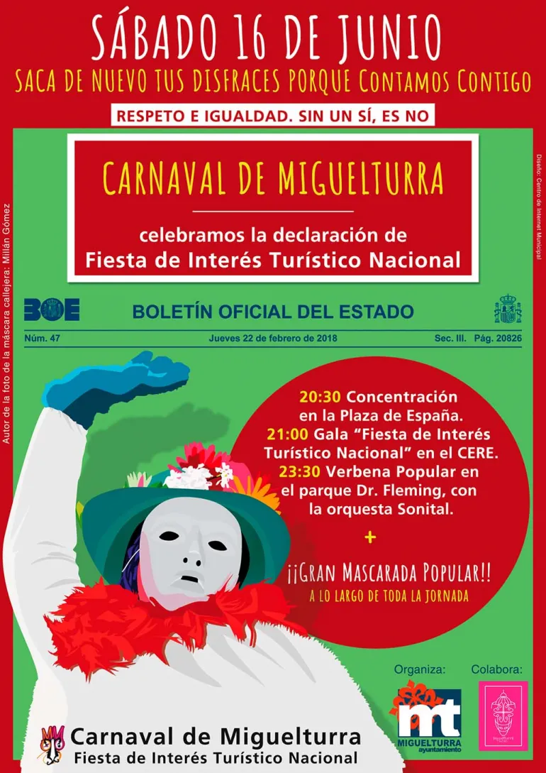 evento imagen cartel fiesta 16 junio 2018, diseño del Centro de Internet sobre imagen de Millán Gómez, nueva versión cartel