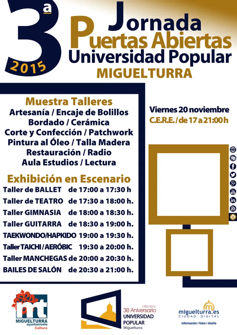 agenda imagen cartel Terceras Jornadas Puertas Abiertas Universidad Popular Miguelturra 2015