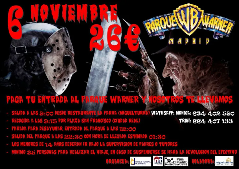 evento imagen cartel excursión al Parque Temático Warner de Madrid, 6 de noviembre 2016