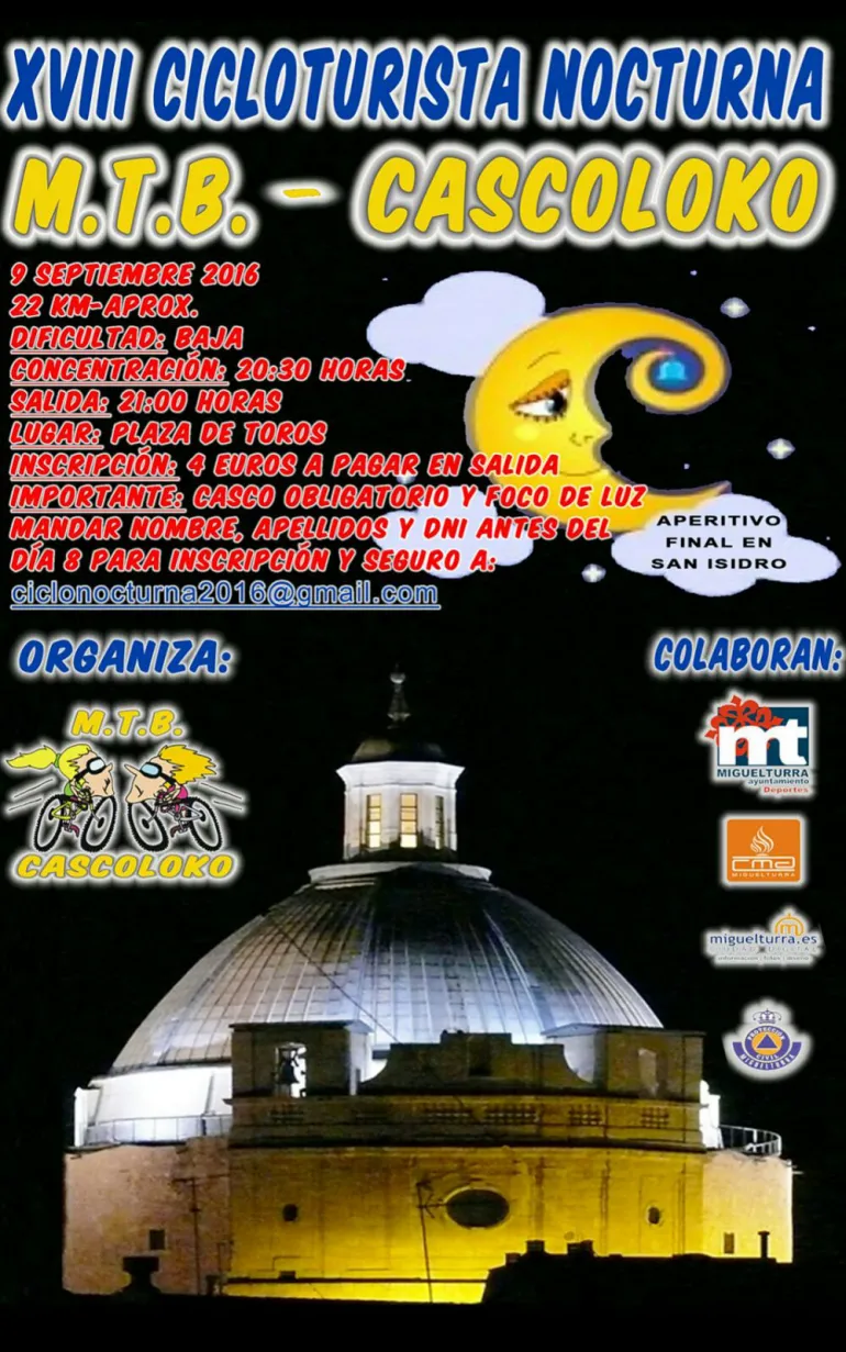 agenda imagen cartel Decimoctava Carrera Nocturna Cascoloko, septiembre 2016