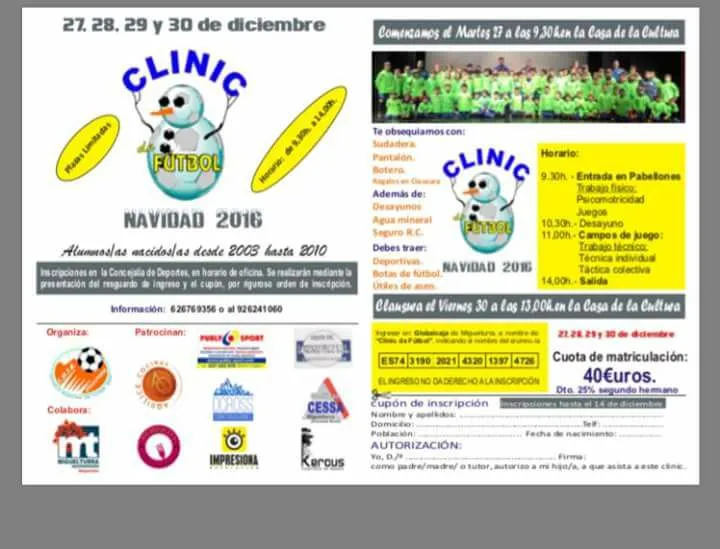evento imagen díptico Clínic de Fútbol Navidad 2016