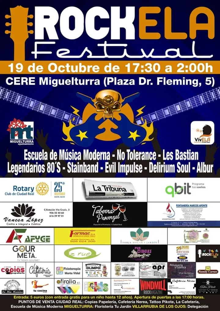 imagen del cartel anunciador del concierto Rockela 2019 en Miguelturra el 19 de octubre