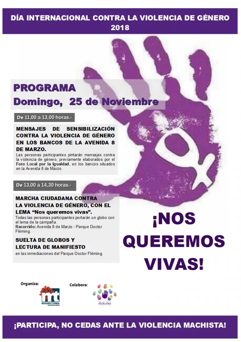 evento cartel de los actos del Día Internacional contra la violencia de género 2018 en Miguelturra