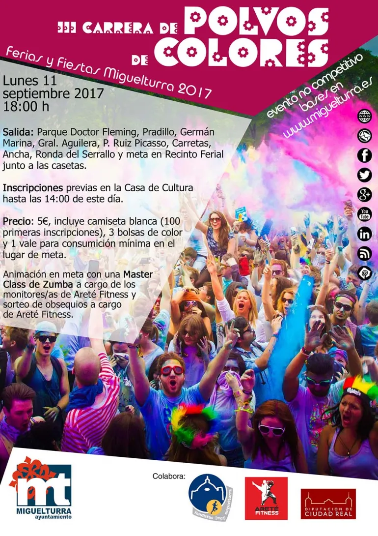 evento imagen del cartel de la carrera de polvos de colores fiestas 2017, diseño cartel portal web Ayuntamiento Miguelturra