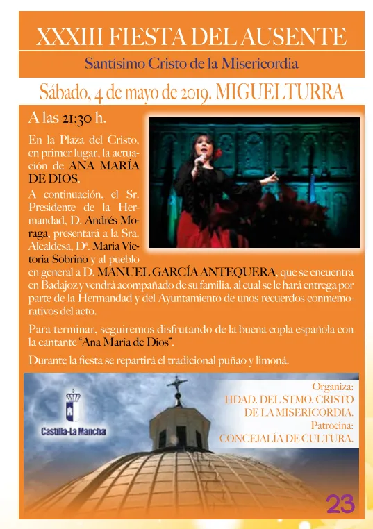 evento imagen de la Fiesta del Ausente Miguelturra 2019, extraída del programa del Cristo