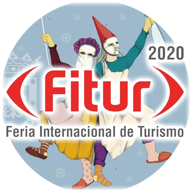 evento imagen del anagrama de Fitur 2020 con fondo del Cartel del Carnaval 2020 de Miguelturra