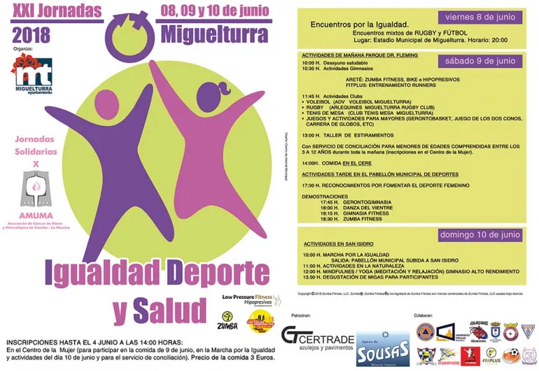 evento díptico programación Jornadas Igualdad, Deporte y Salud 2018 en Miguelturra, diseño díptico Centro de Internet, nuevo cartel