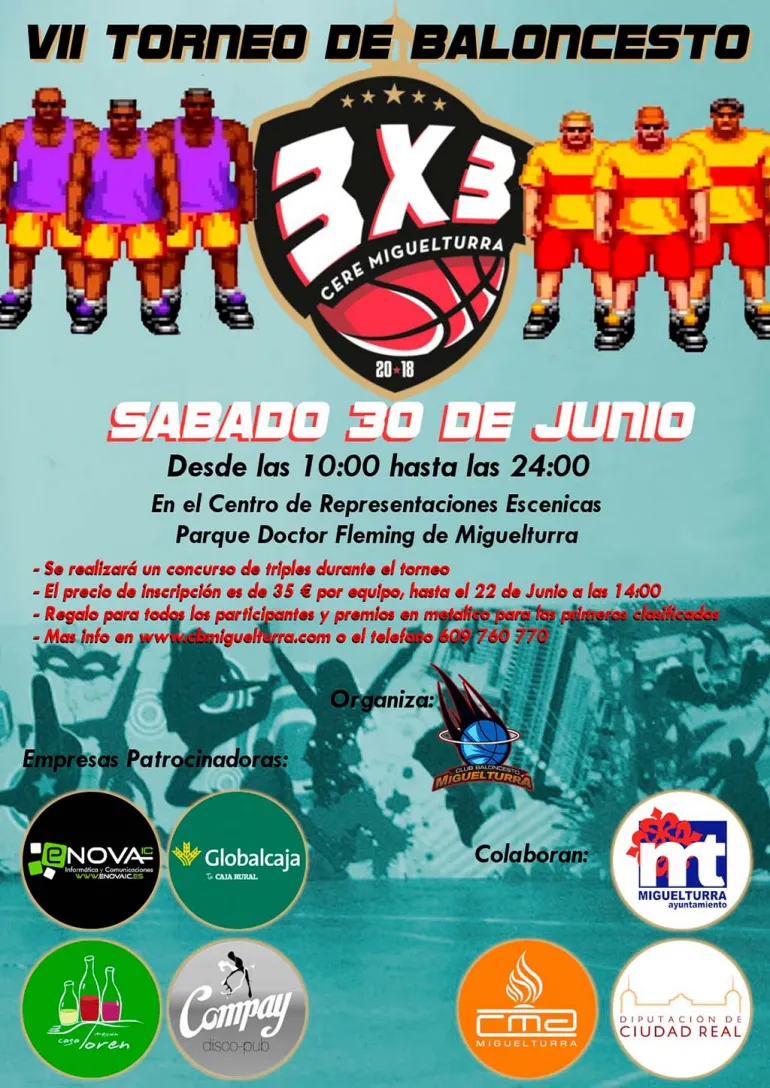 evento imagen cartel torneo 3 por 3 baloncesto CERE Miguelturra 2018