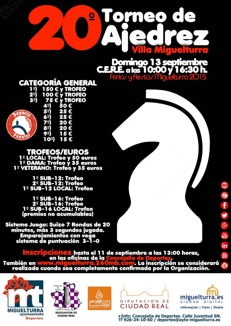 agenda, cartel torneo de ajedrez de Ferias y Fiestas 2015 Miguelturra