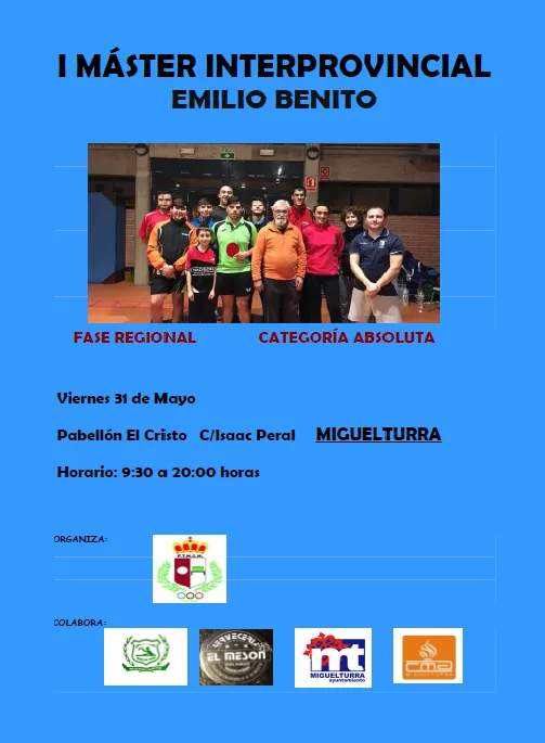 evento imagen cartel Máster Interprovincial de tenis de mesa, memorial Emilio Benito, mayo 2019