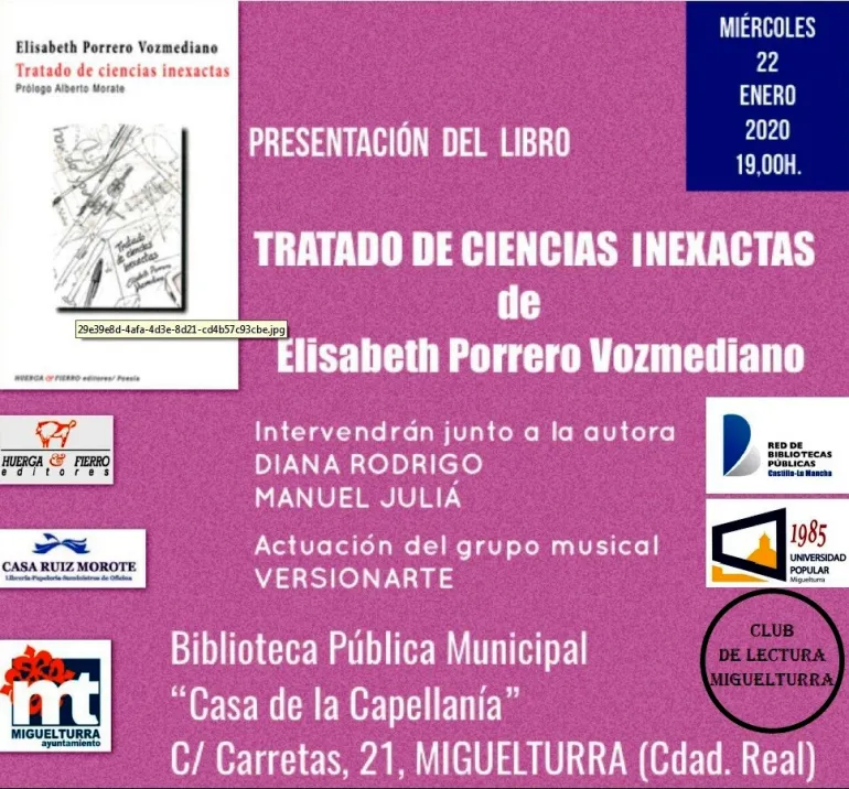 evento imagen presentación libro de Elisabeth Porrero, enero 2020 Miguelturra