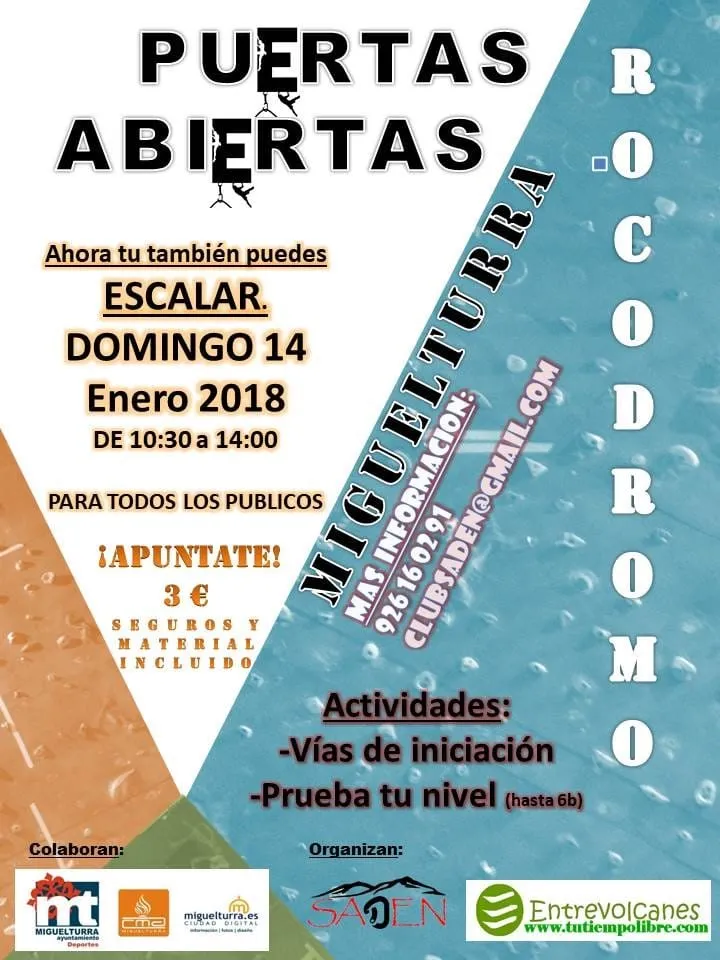 evento imagen cartel jornada puertas abiertas rocódromo Miguelturra, enero 2018