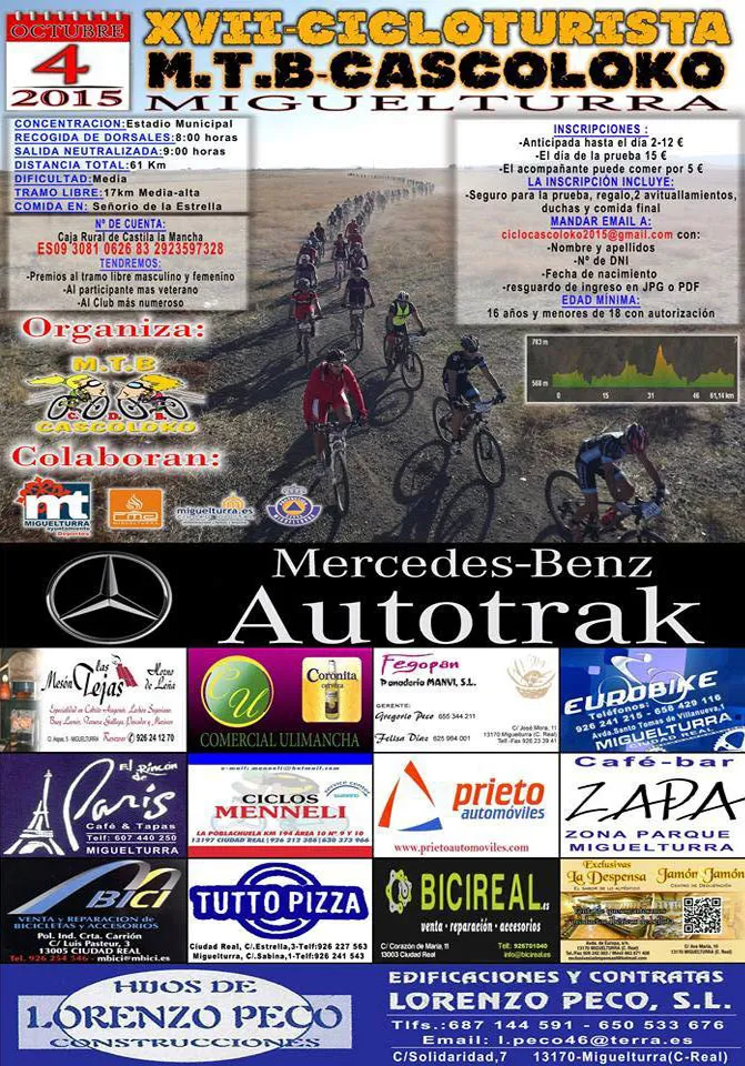 agenda cartel de la ruta MTB Cascoloko, octubre de 2015