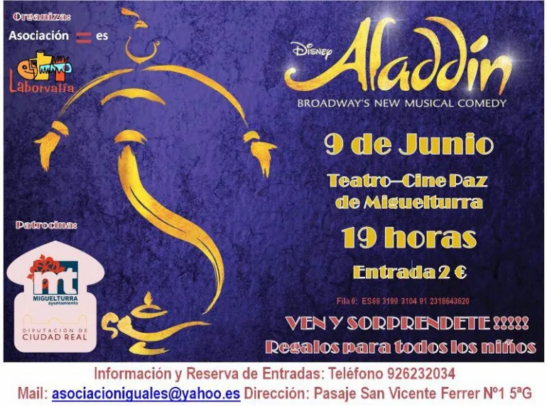 evento imagen del cartel obra musical Aladdin, junio 2017