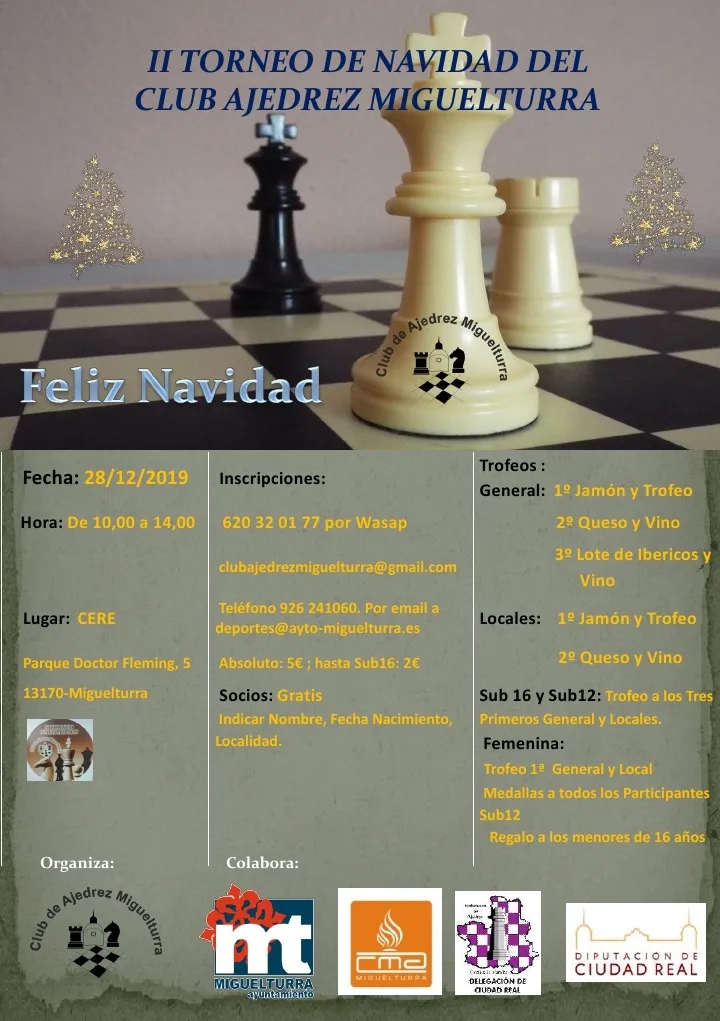 evento imagen cartel anunciador Torneo de Ajedrez de Navidad 2019 en Miguelturra