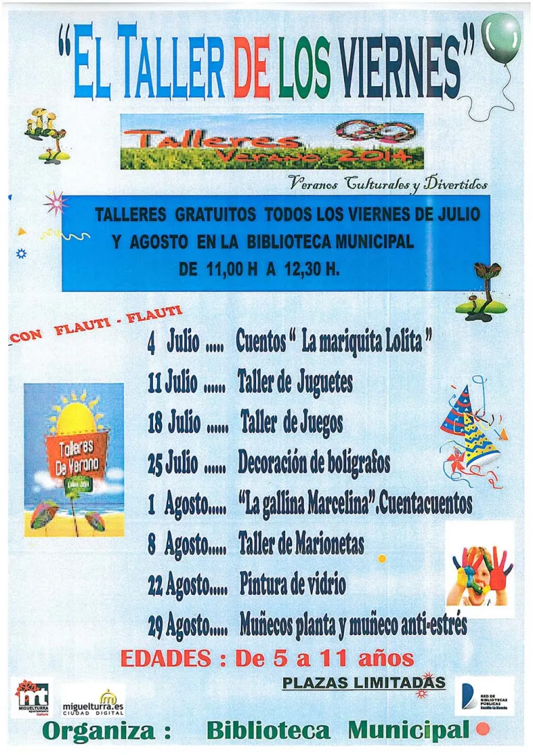 imagen cartel talleres de los viernes, verano 2014