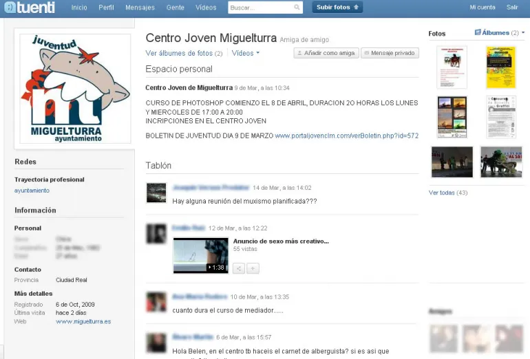 imagen captura pantalla CentroJoven en Tuenti