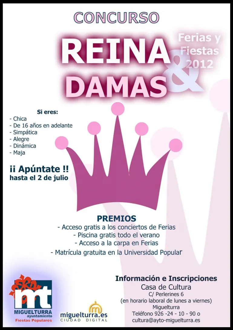 imagen del cartel concurso reina y damas 2012