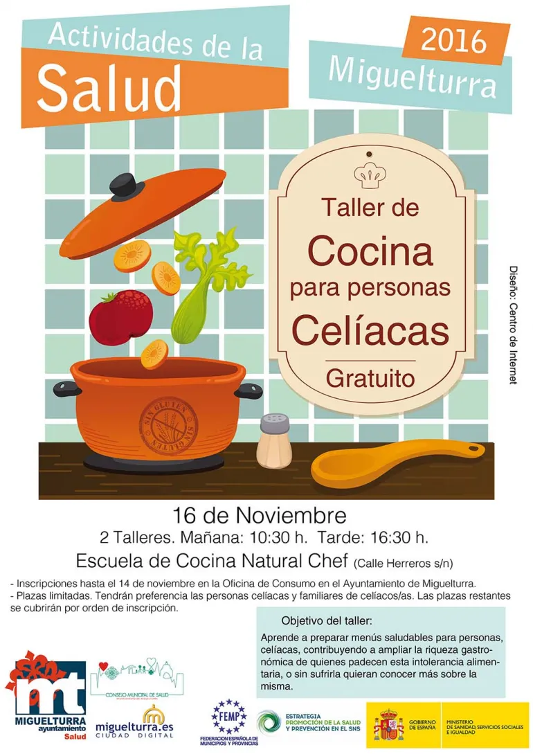 imagen del cartel de los talleres de cocina para personas celíacas, noviembre 2016, diseño cartel Centro de Internet