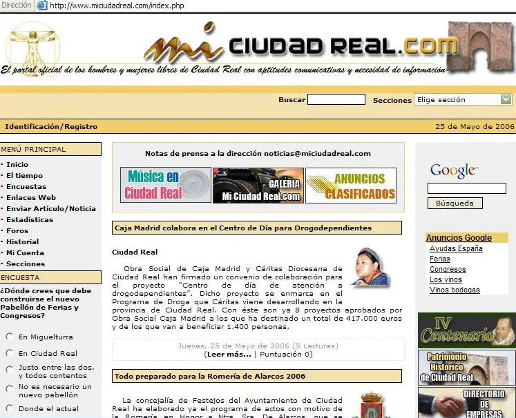 Portada de www.miciudadreal.com, mayo 2006