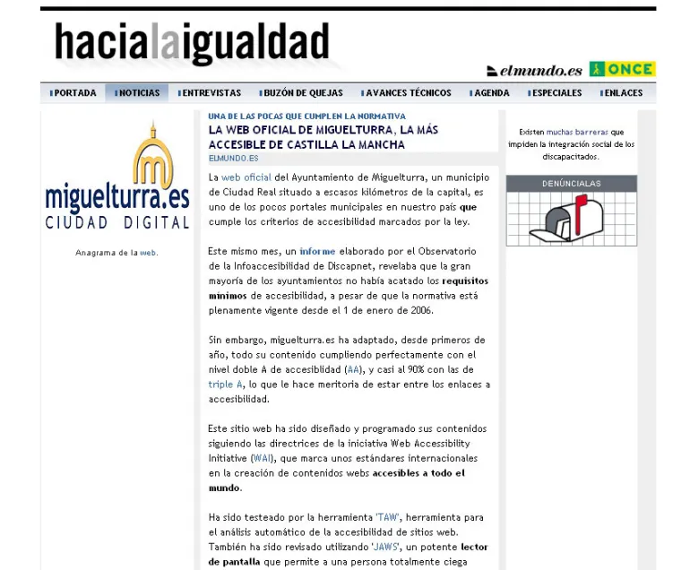 El Mundo.es valora Miguelturra.es la más accesible