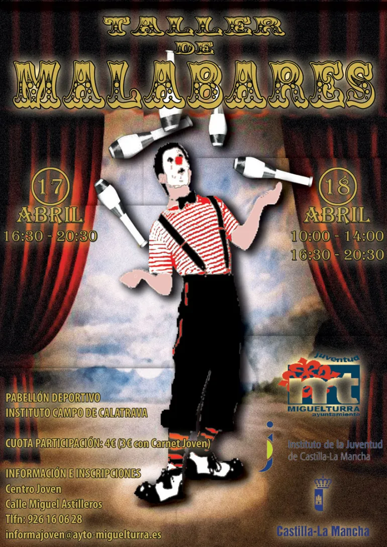 imagen cartel taller malabares, abril 2009