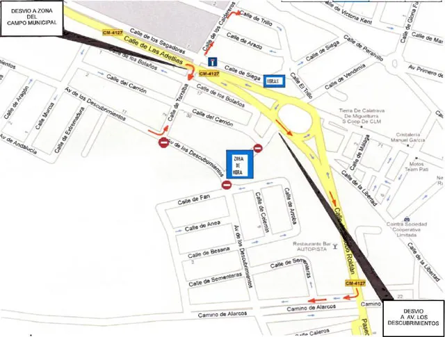 imagen plano desvío de calles por obras, feb 2010