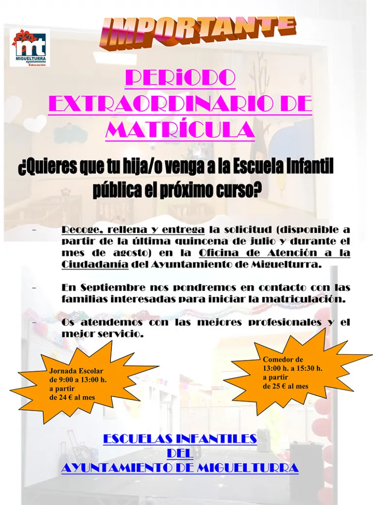 imagen del cartel periodo extra matriculación escuelas infantiles, Miguelturra 2019