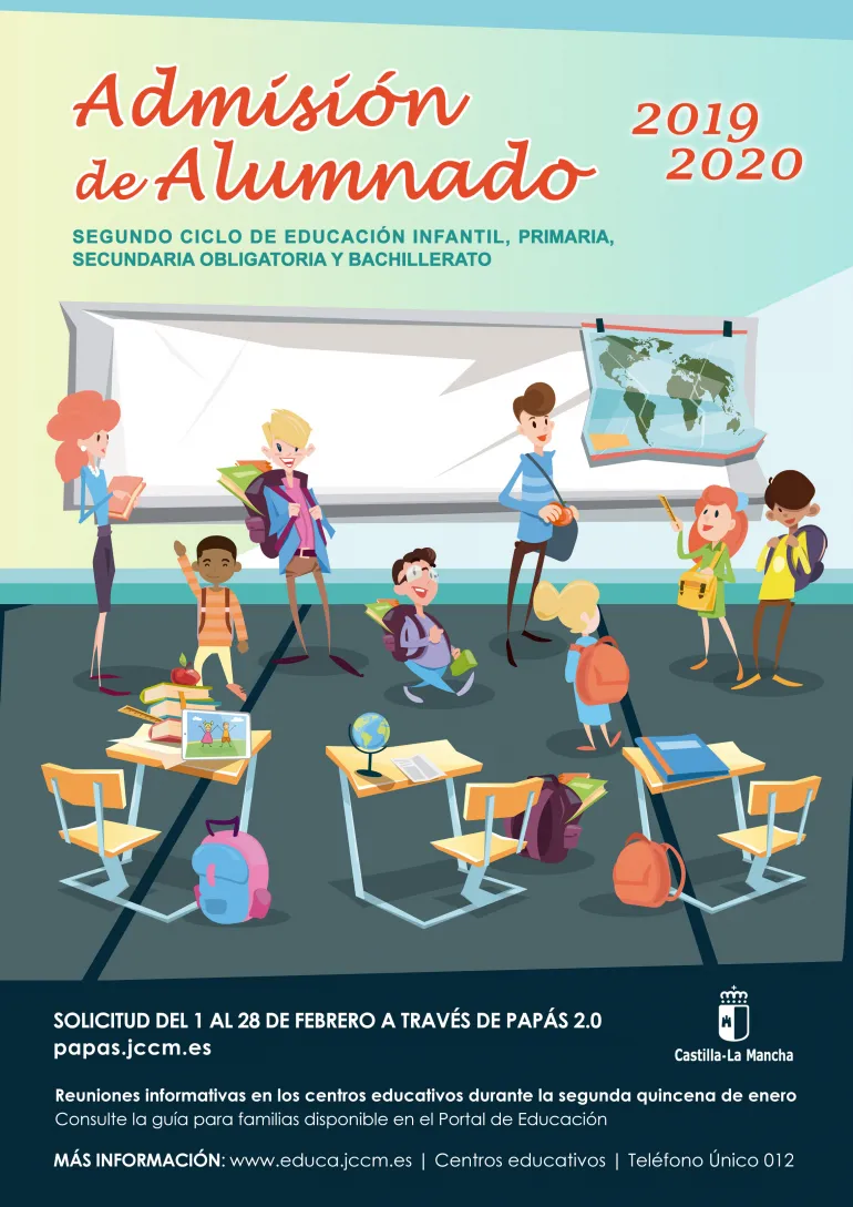 imagen cartel anunciador comienzo solicitudes curso escolar 201-2020 en Castilla La Mancha