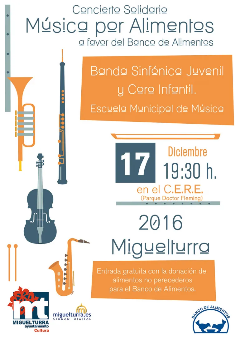 imagen del cartel solidario de Navidad de la Escuela de Música de Miguelturra, diseño cartel Centro de Internet